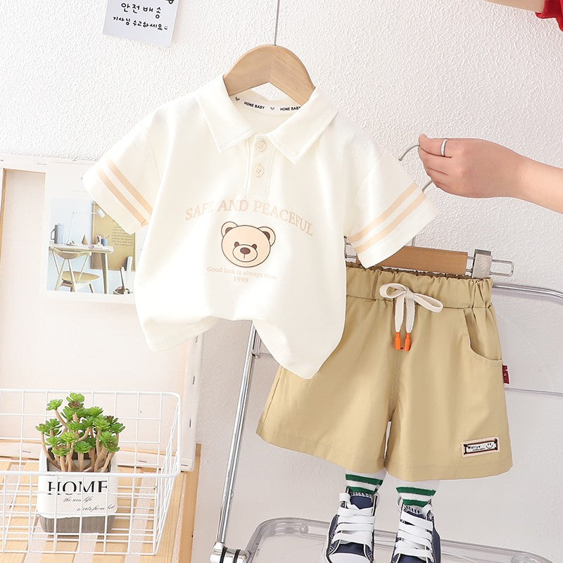 Roupa de menino ootd estilo coreano para crianças, roupas de bebê, moda infantil, roupas para crianças, ternos de algodão, conjunto casual de 2 peças com polo para crianças