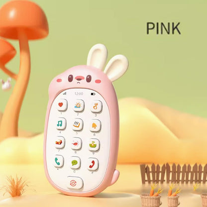 Telefone celular de brinquedo de coelho infantil, mordedor para bebê, quebra-cabeça, atóxico, inodoro, multifuncional, com música, sem bateria