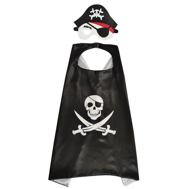 3-12Y  Pirate Skull Cape Toddler Play House Dress Up Cape Printed Pattern Holiday Performance Fashion Suit Halloween Party Gift