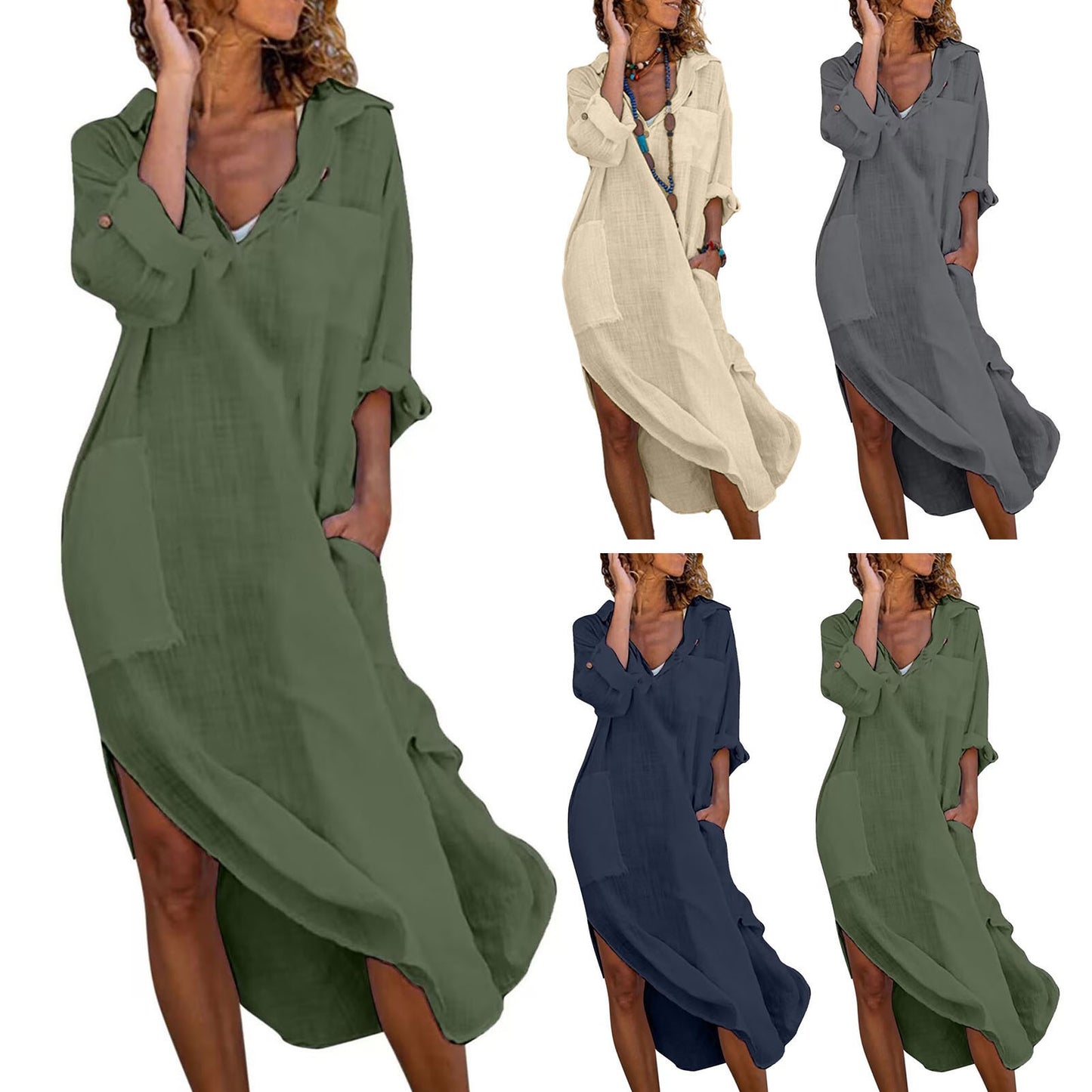 Shirt Dress for Women Linen Cotton Clothing 2022 Spring Summer Casual Vintage Ov