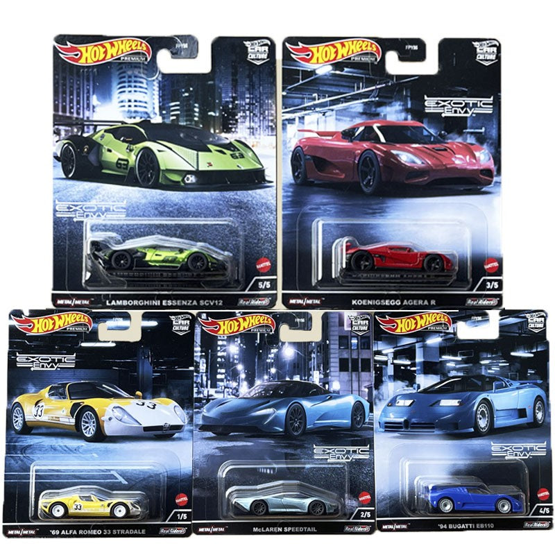 Genuine Hot Wheels Premium Car Culture Exotic Envy Set 2022 Alfa Romeo Mclaren Lamborghini 1/64 Model Scale Die-Cast Cars Toys
