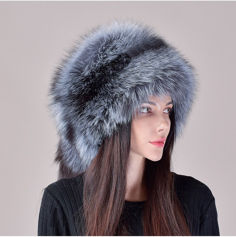2025 Novo Estilo Chapéu Russo Ushanka de Pele de Raposa Natural Feminino Quente de Inverno Estilo Popular Fofo Boné Feminino com Cauda de Pele Real da Moda