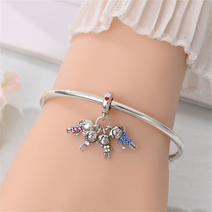 925 Sterling Silver Mom Dad Son Daughter Core Family of Four Pendant Charms Fit Original Charm Bracelets Women DIY Jewelry Gift