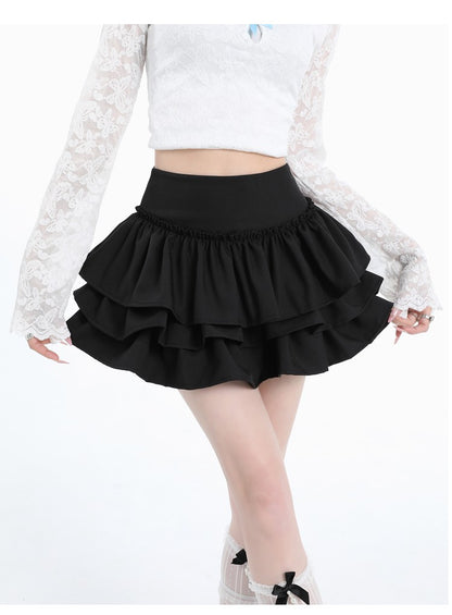 Seoulish Spring Summer Women's Cake Short Skirts 2025 New High Waist Vintage Black Korean Pleated Ball Gown Skirts Female