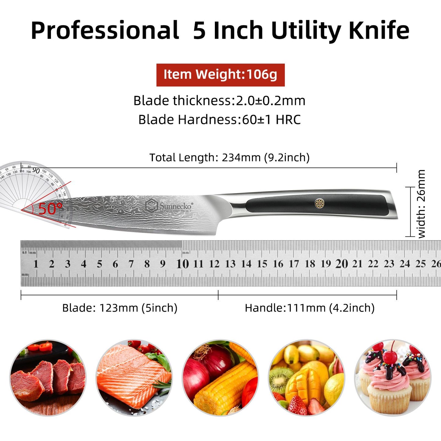Facas de chef Sunnecko Damascus 1-7 peças/conjunto Faca de corte de carne de aço VG10 de alto carbono Faca de cozinha de corte utilitária ultra afiada