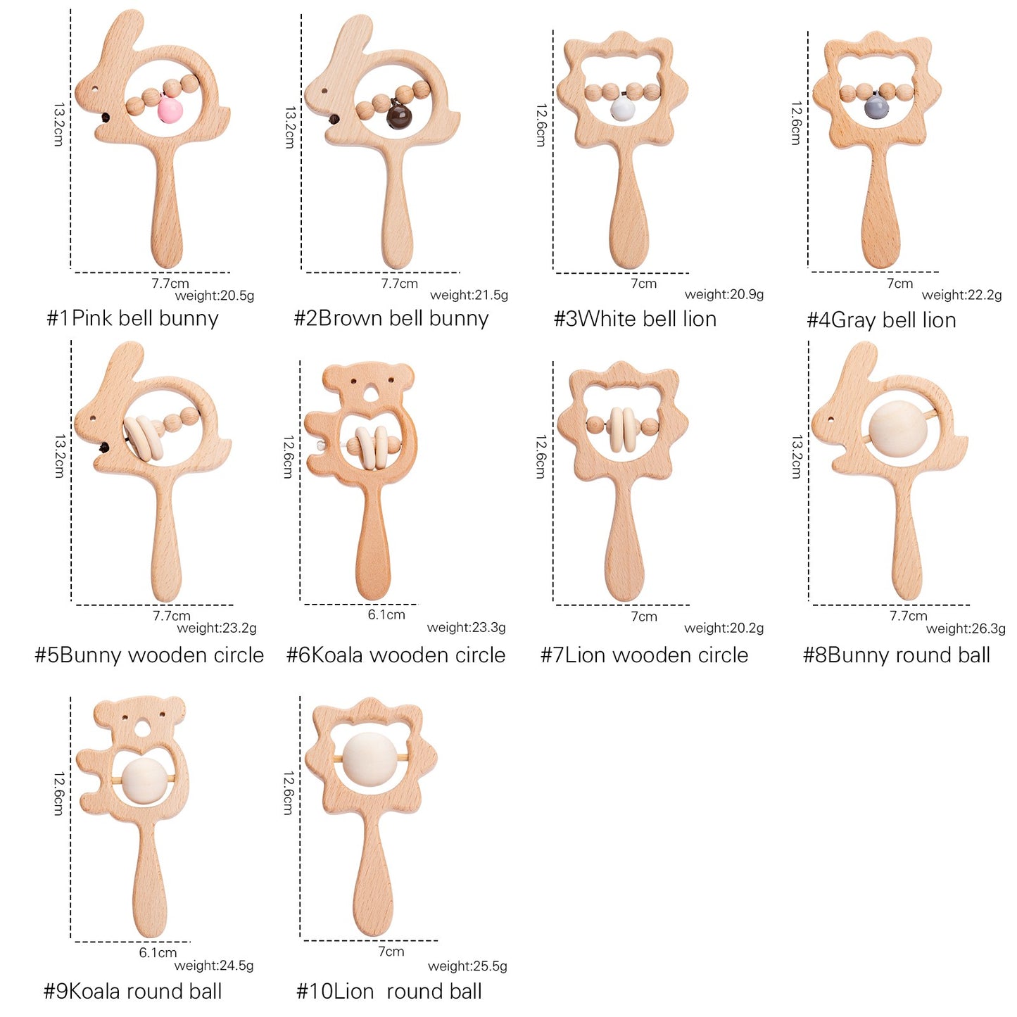 Baby Wooden Koala Hand Rattles Teether Toys Wooden Ring Montessori Toys Owl Shape Musical Rattle  for Baby Gifts Teething Toys