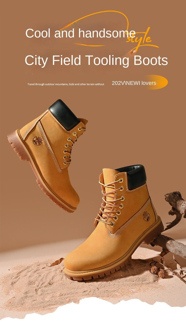 Boots Men High Top Boots High Quality Women Leather Shoes Fashion Outdoor Sneakers Men Lace Up Non-Slip Ankle Boots for Couple