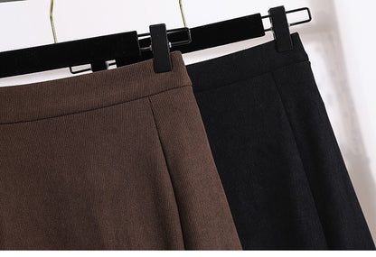 Plus Size Skirt Women 2024 Winter High Waist Elastic Velvet A Line Mermaid Skirt Korean Style Elegant Brown Or Black Long Skirts
