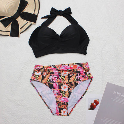 Sexy High Waist Bikinis 2025 New Halter Swimwear Women Swimsuit Female Bikini Set Print Bodysuit Bathing Suit Summer Biquini XXL