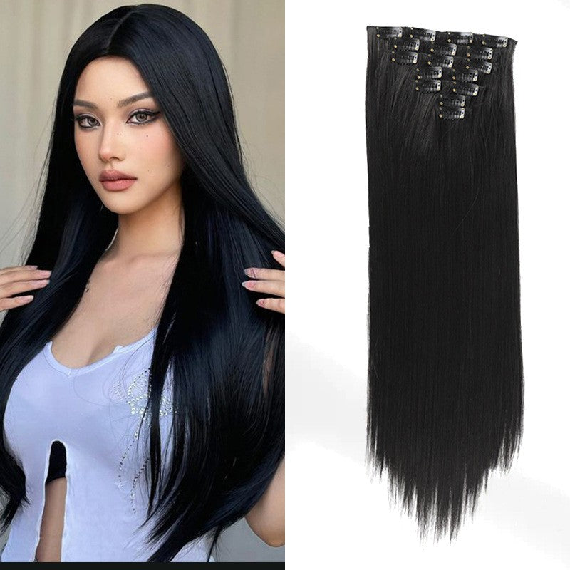 Extensões de Cabelo com 7 Presilhas, Longo, Liso, Rosa, 60CM, Cabelo Sintético Natural, Uso Diário, Aplique para Mulheres