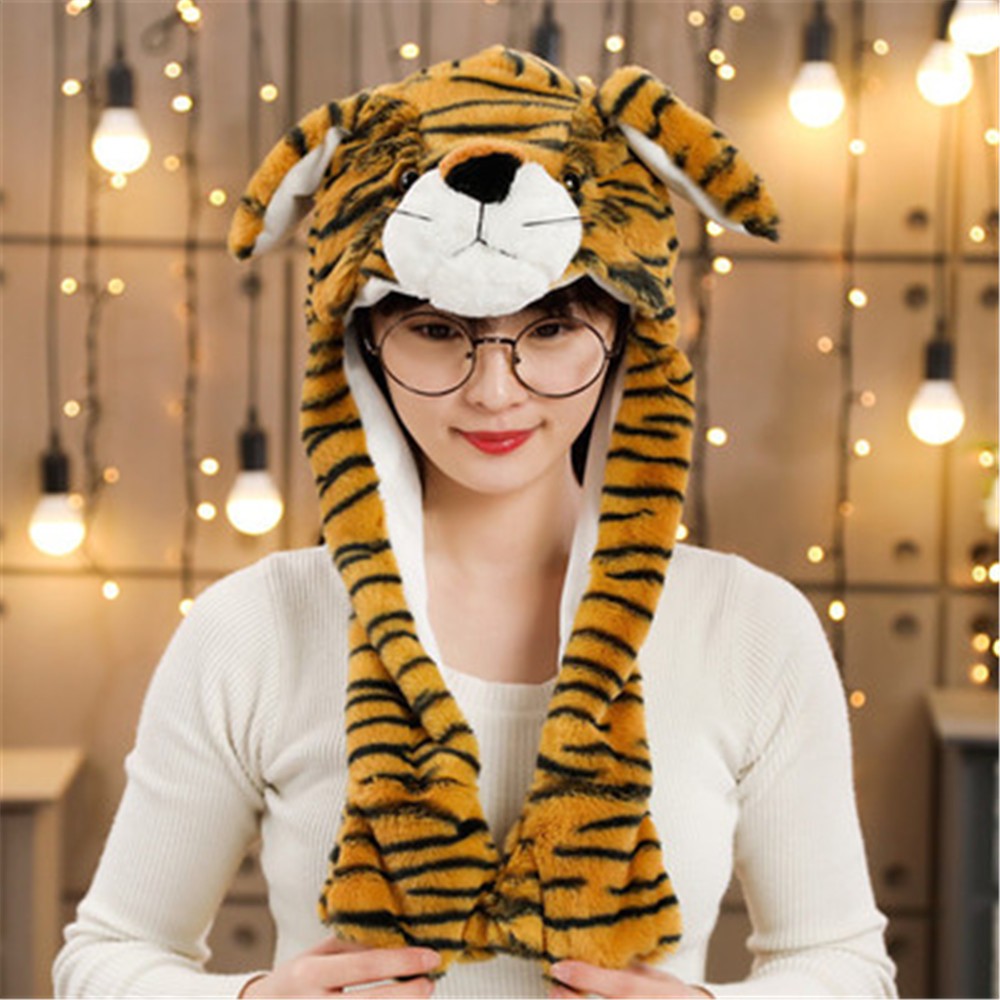 Women Girls Soft Warm Moving Jumping Rabbit Pinch Airbag Animals Ear Hat Funny Cap Plush