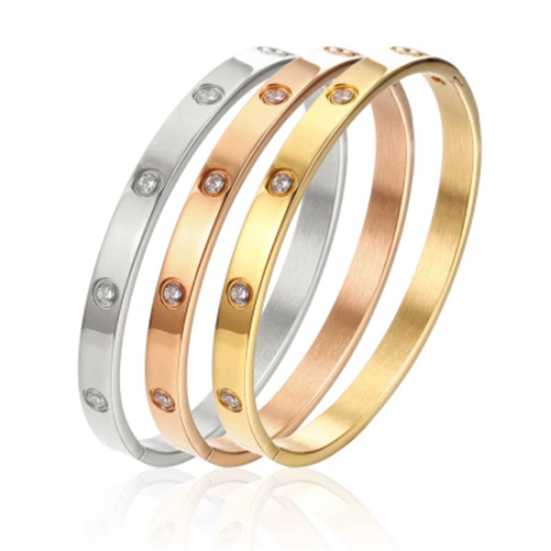 Bracelete Feminino de Aço Inoxidável 6mm 4mm Pulseira de Mão Feminina Joia da Moda Feminina Strass Designer Presente Aço Titânio