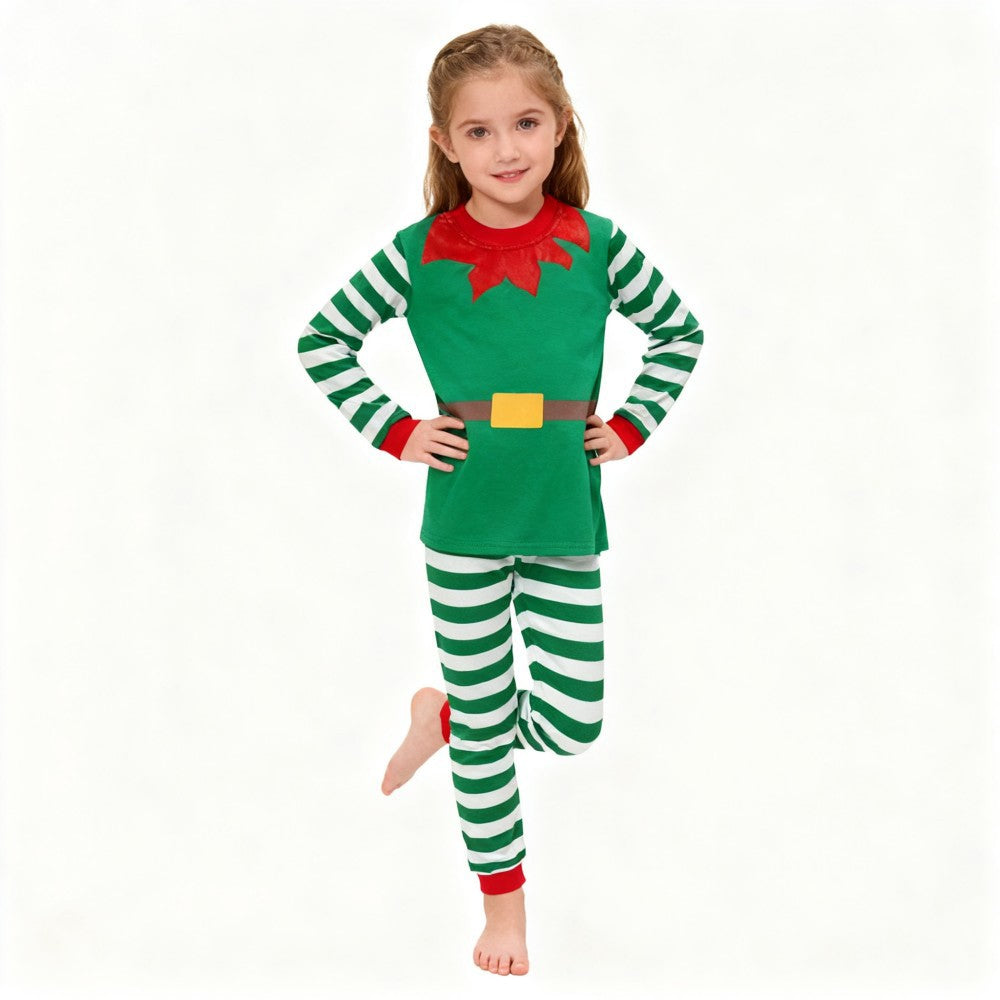 Boys Girls Christmas Pajamas Set Children Elf & Santa Costumes Baby Pijama Kids Long Sleeve Striped Pants Sleepwear For Xmas