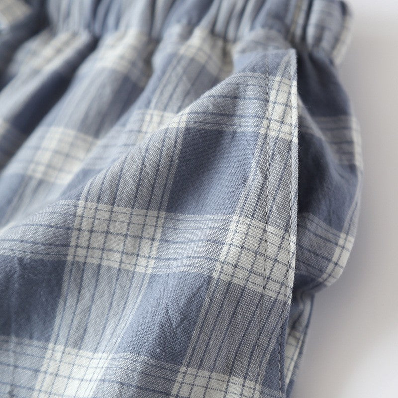 Plaid Design Sleepwear Men Pajama Shorts for Summer Thin Cotton Loose Double-layer Homewear Lounge Wear Checkered Pj Pants