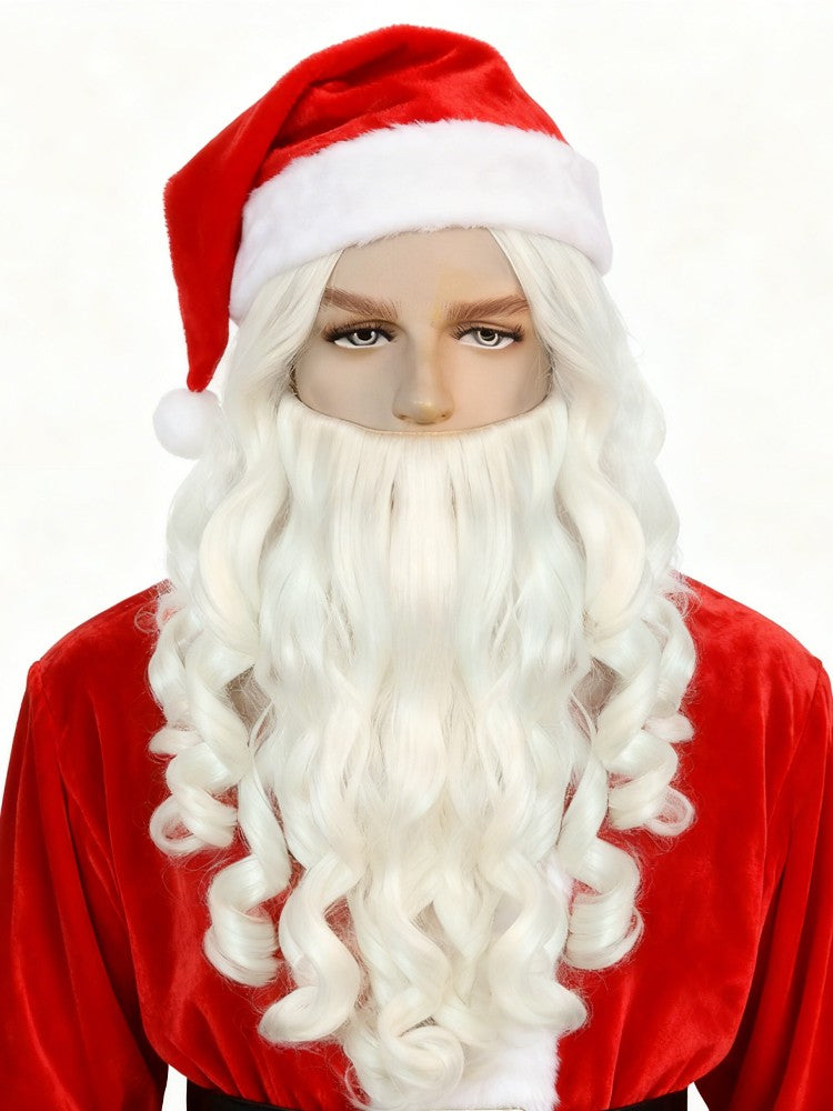 Peruca Sintética Branca Cacheada de Papai Noel para Cosplay Masculino Feminino, para Festas de Carnaval, Festivais de Música, Halloween