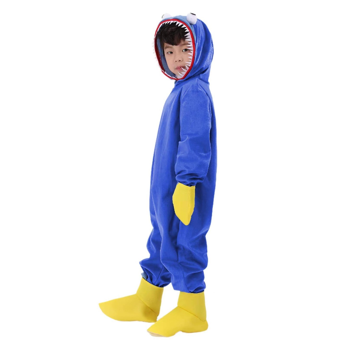 Blue Monster Cosplay Costume Play Game Character Plush Horror Scary Soft Gift for Boys Girls Halloween Party Hooded Jumpsuit
