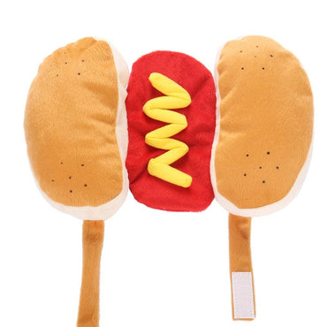 Engraçado Halloween Trajes de Cachorro Salsicha Dachshund em Forma de Cachorro Quente Roupa Ajustável para Animais de Estimação Fantasia de Festa de Gato Terno
