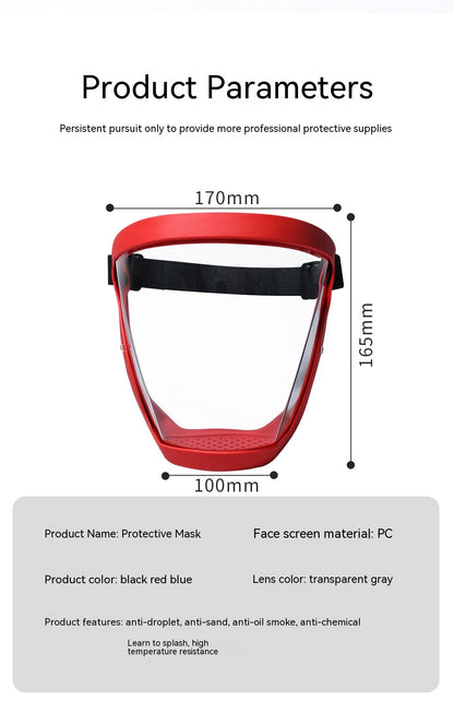 Protetor Facial Transparente Escudo Facial Super Protetor para Trabalho Roçagem Antipoeira Antiembaçante Máscara Facial Completa para Cozinha à Prova de Óleo