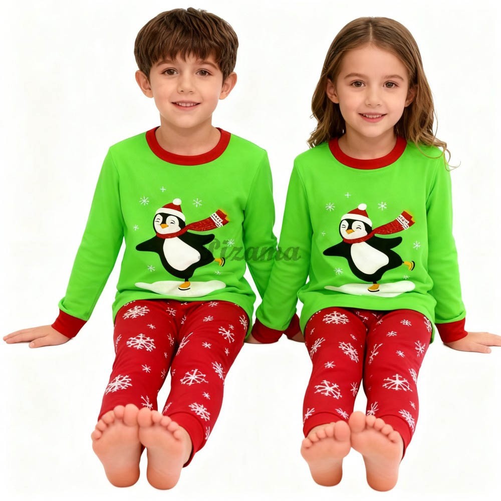 100 Cotton Girls Christmas Pajamas Sets Kids Pyjamas Penguin Snowman Pijama Xmas Homewear Baby Sleepwear Children Nightwear Pjs