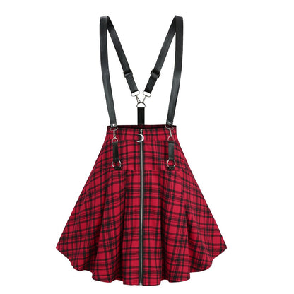 ROSEGAL Plus Size Plaid Print Suspender Skirt Women's Unique Vintage Style Zip up Skirts