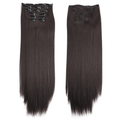 16 Presilhas em Extensões de Cabelo 60cm de Comprimento Liso Sintético Loiro Preto Peças de Cabelo Resistente ao Calor Cabelo Falso 6 Peças/Conjunto