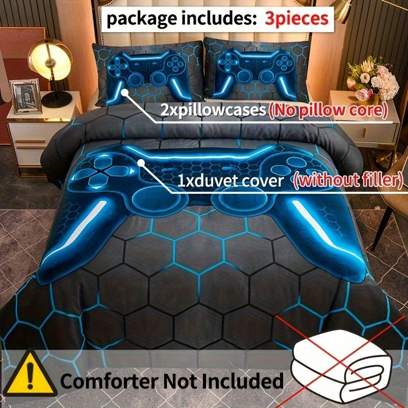 Game Console Duvet Cover Set for Boys Girls 3D Gaming Geometric Lightweight Microfiber Bedding Sets 1*Duvet Cover + 2*Pillowcase