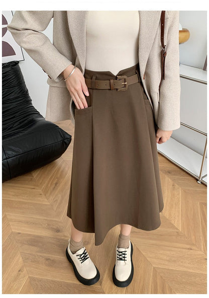 Plus Size Woolen Skirt Women 2024 Autumn Winter New Arrivals High Waist A Line Skirt With Belt Korean Fashon Skirts Womens