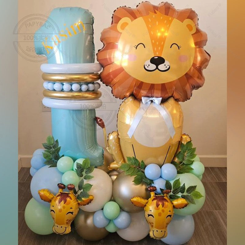 42pcs Mini Giraffe Sitting Lion Balloon 40 inch Baby Blue Number 1-9 Birthday Balloon Set Jungle Animal Theme Party Decoration