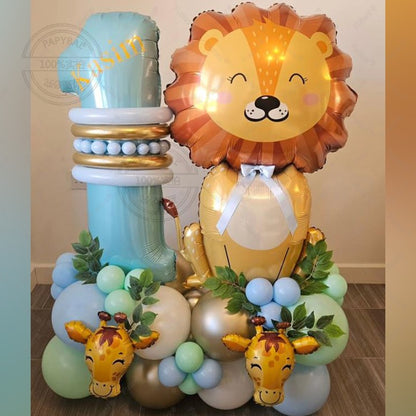 42pcs Mini Giraffe Sitting Lion Balloon 40 inch Baby Blue Number 1-9 Birthday Balloon Set Jungle Animal Theme Party Decoration