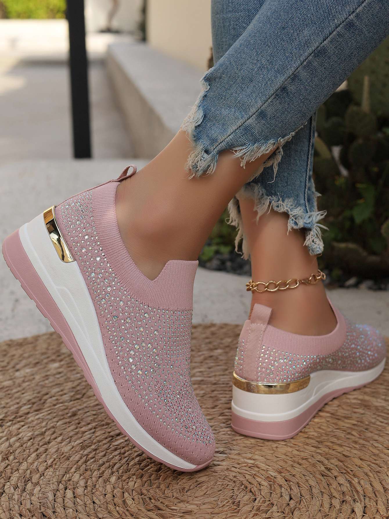 Women Wedges Platform Sneakers Autumn Fashion Round Toe Casual Sports Slip-on Shoes Woman Non Slip Vulcanized Shoes Plus Size 44