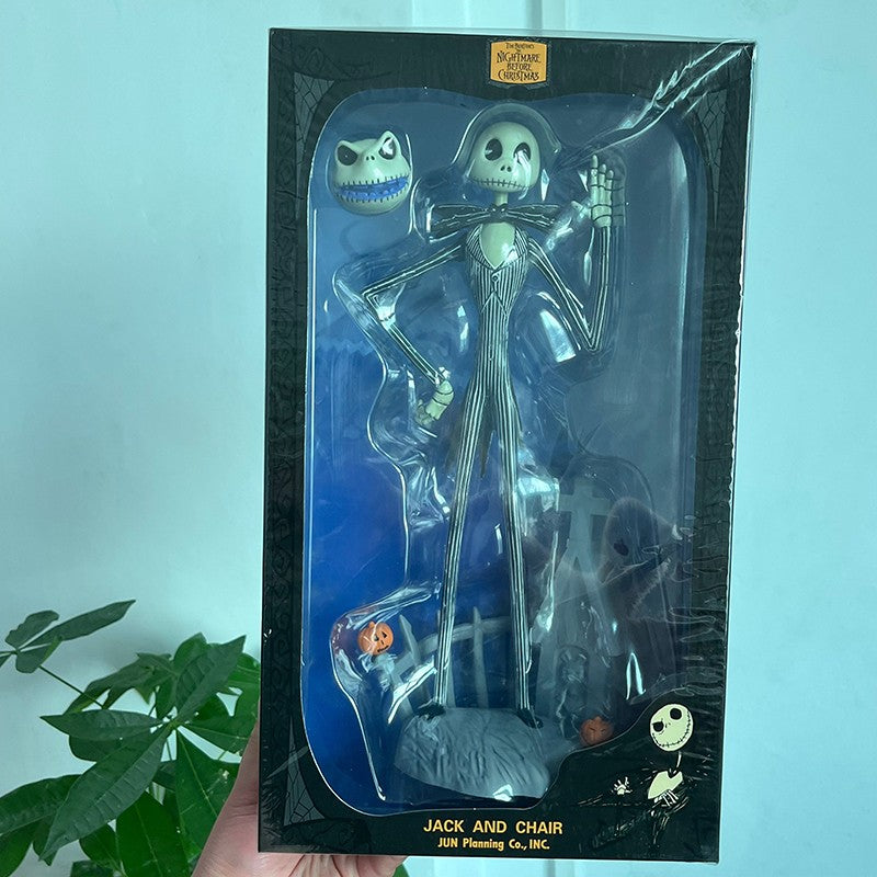 O Pesadelo Antes do Natal Jack Skellington Action Figure 12 Rostos Jack Jack Cadeira Versão Especial Modelo de Brinquedo Presente de Halloween