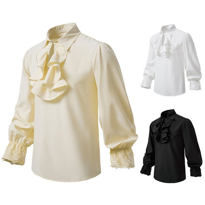 Men Steampunk Ruffle Shirt Long Sleeve Lace Cuff Medieval Victorian Halloween Costume Tops