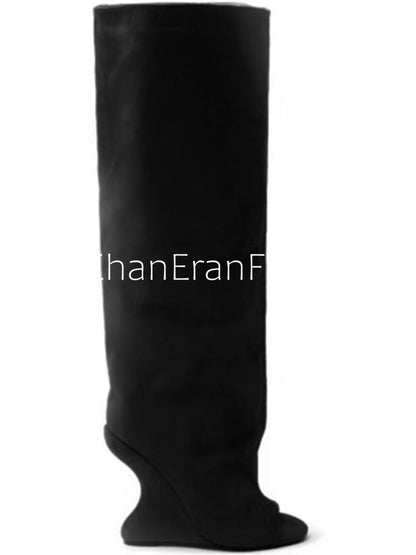 2025Spring and Autumn Fashion New Thick High Heels Women's Knee Length Wide Tube Version Fish Mouth Boots Middle Top Boots