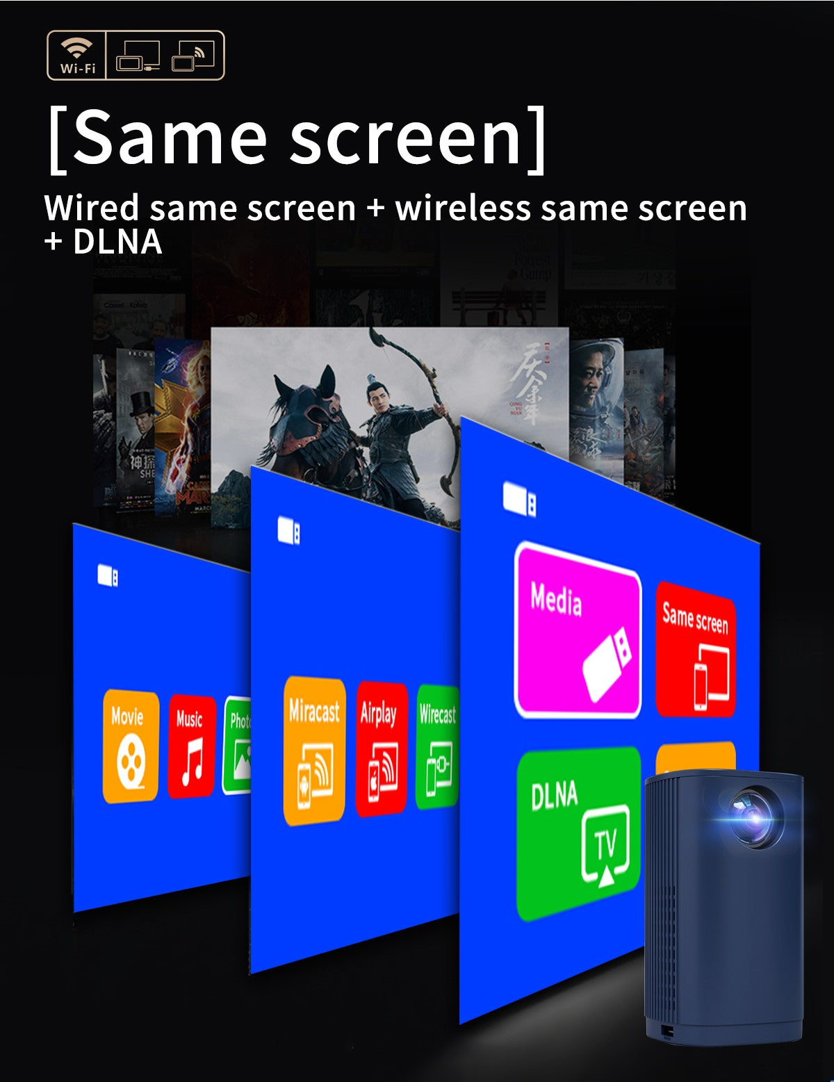 Smart Projector WIFI Mini Portable Home Theater Mobile Phone Same Screen Projector Support 4K LED Home Video Projector &Speaker
