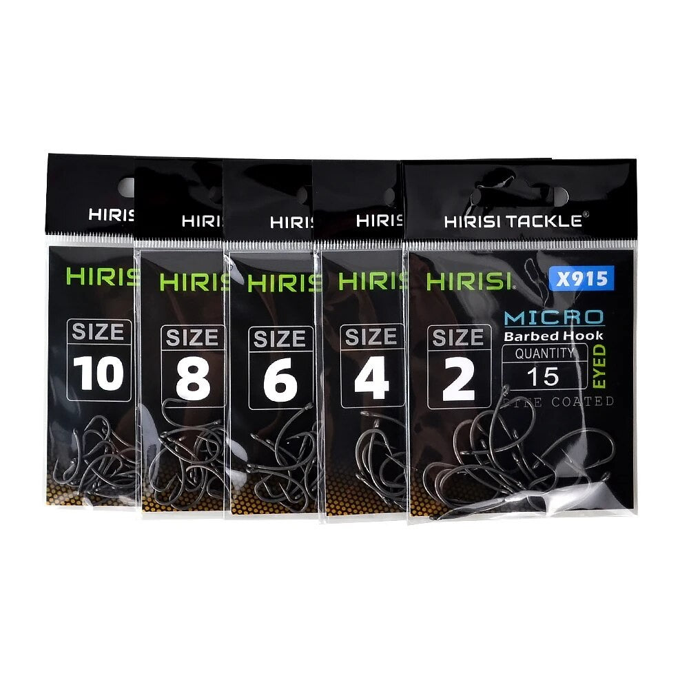 Hirisi 15x Anzóis de Pesca de Carpa Com Olhal Micro Farpa Aço de Alto Carbono Anzóis Revestidos de PTFE Acessórios de Pesca X915