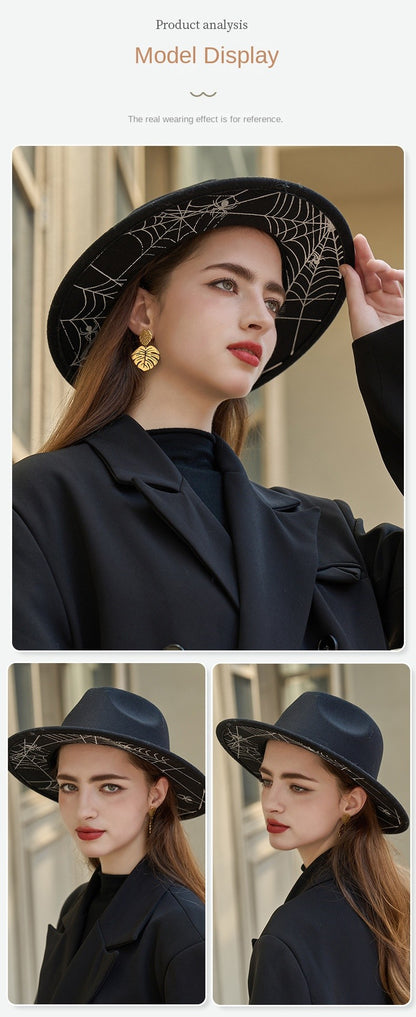 Women's Vintage Fedora Hat with Wide Brim for Autumn and Winter