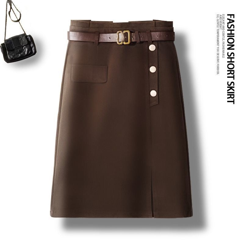 Elegant High Waist Solid Button Patchwork A-line Skirt Autumn Winter All-match Vintage Half Skirt Casual Fashion Women Clothing