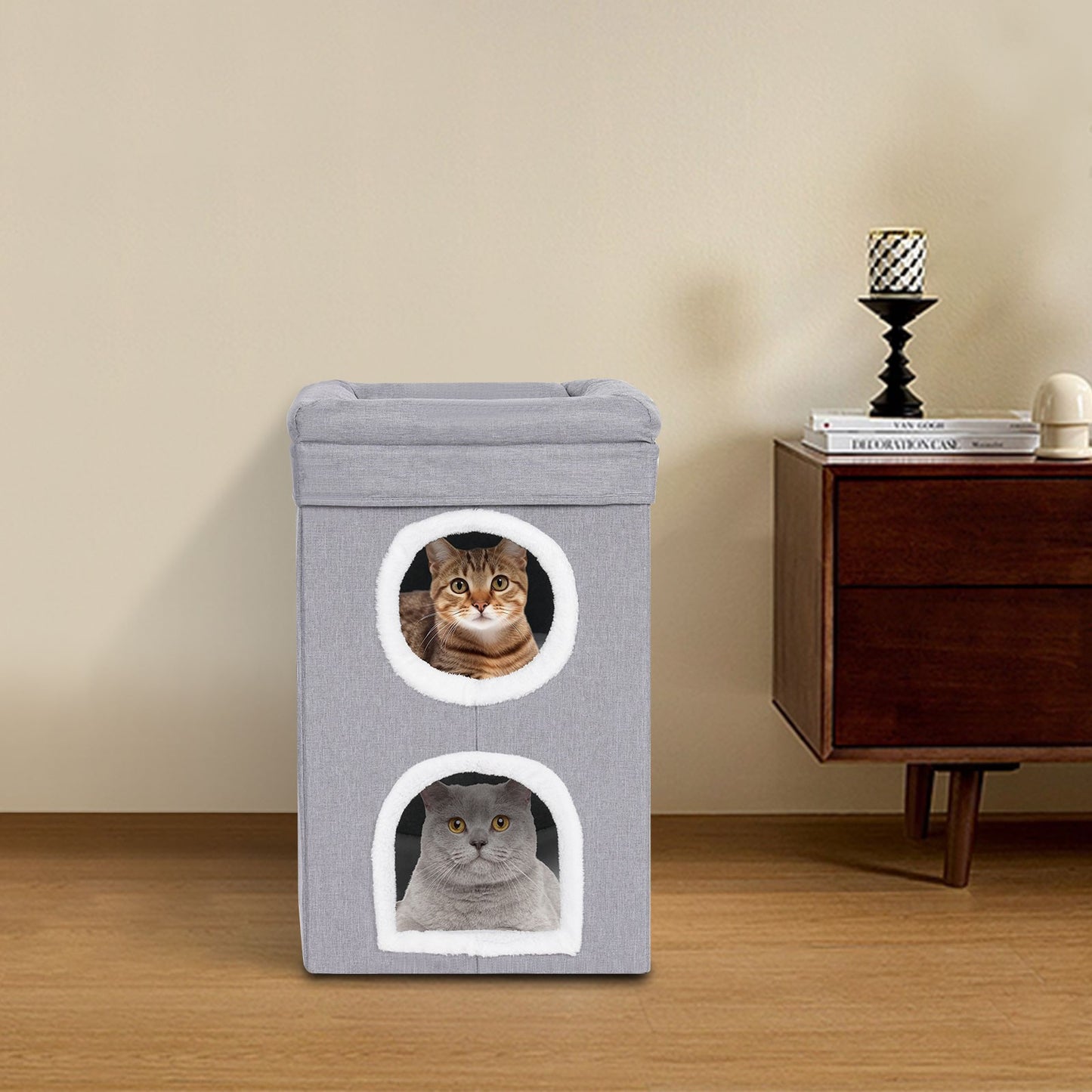 Casa para Gatos, Cama Interna para Gatos, Apartamento Moderno e Fofo para Gatos, Ninho Dobrável para Gatos - Cinza?para Uso Doméstico, Pet Shop