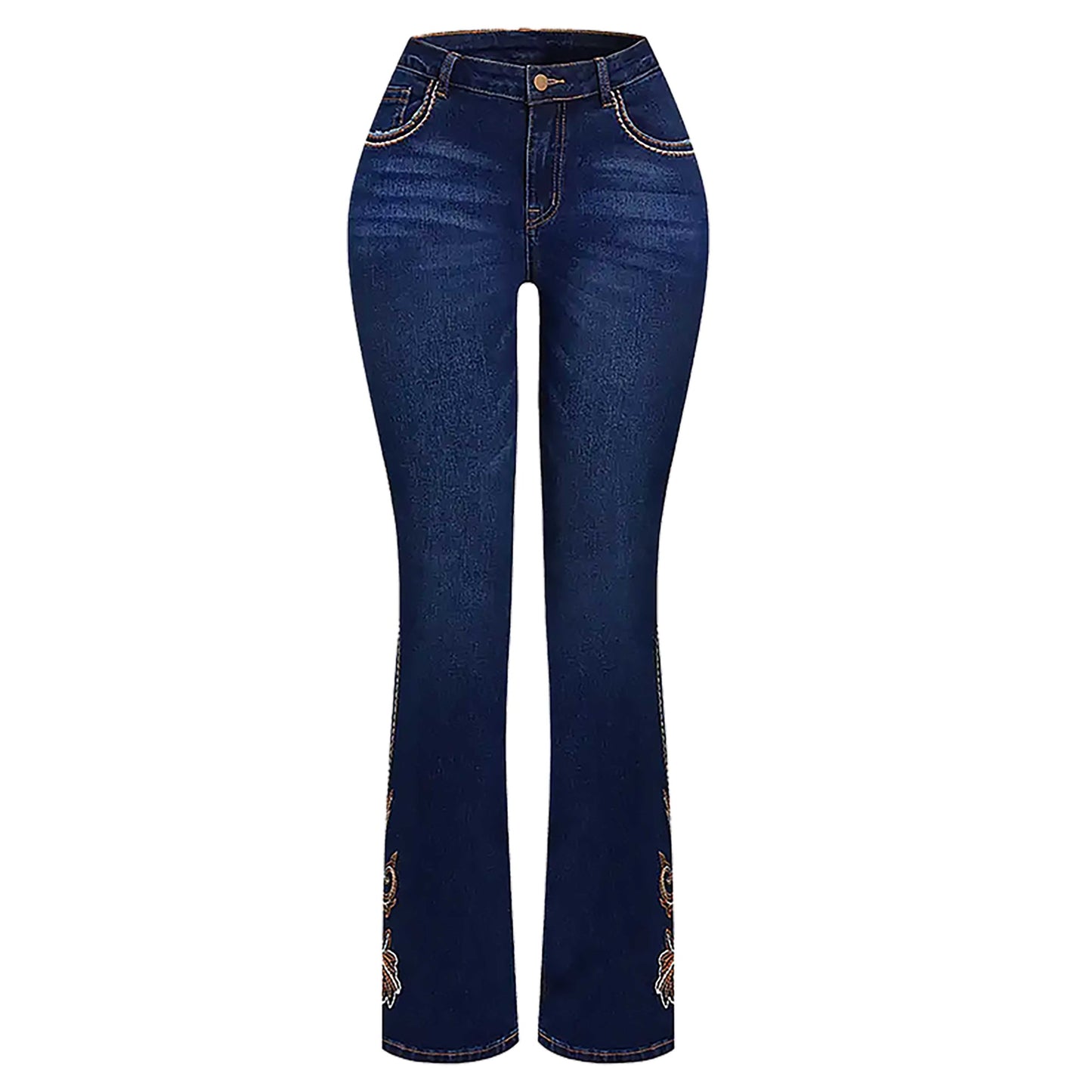 Stylish Cowgirl Boo-Cut Denim Jean Exquisite Embroidery Stretch & Comfortable Ladies Country Outfit Western Women Trousers T02