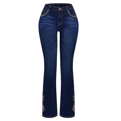Stylish Cowgirl Boo-Cut Denim Jean Exquisite Embroidery Stretch & Comfortable Ladies Country Outfit Western Women Trousers T02