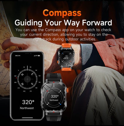 Novo Smartwatch Global 2.01 Polegadas Bateria Grande de 1100mAh Luz LED Bússola Masculino Relógio Esportivo Outdoor Assistente de Voz Chamada Sem Fio