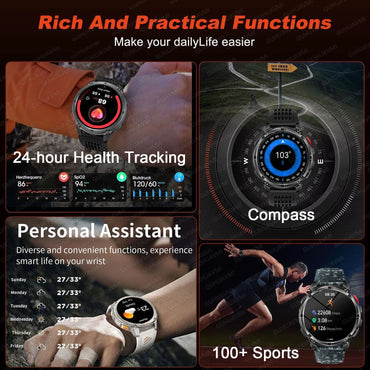 Smartwatch Masculino Externo Ultra Durável Bateria 1100mAh Relógio de Saúde Bússola Assistente de Voz Chamada À Prova D'água Esporte Smart Watch Masculino
