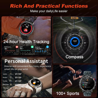 Smartwatch Masculino Externo Ultra Durável Bateria 1100mAh Relógio de Saúde Bússola Assistente de Voz Chamada À Prova D'água Esporte Smart Watch Masculino