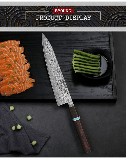 F.YOUNG 8.2-inch Handmade Chef Knife Damascus Steel Sharp Meat Vegetable Cleaver Gyuto Knife Japanese Hand Forged Kitchen Knives