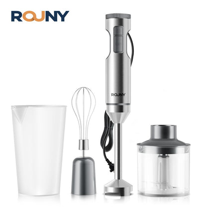 Liquidificador de Imersão Manual 4 em 1 ROUNY 1000W Potente, Mixer de Alimentos em Aço Inox, Copo Medidor de 700ml, Processador de 500ml, Batedor de Claras