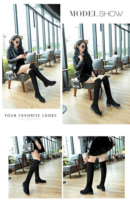Women Over The Knee Boots Suede Sexy High Heels Lace Up Long Boots Fall/winter Warm Thigh High Boots Party