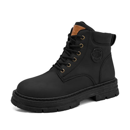 Botas masculinas de cano alto para as quatro estações, sapatos de trabalho ao ar livre antiderrapantes e confortáveis, botas amarelas de couro casuais britânicas da moda