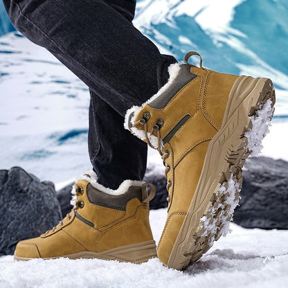 New Autumn and Winter High-Top Thick-Soled Fleece-Lined Men's Snow Boots, Outdoor Hiking Shoes, Hunting Boots, Hiking Boots