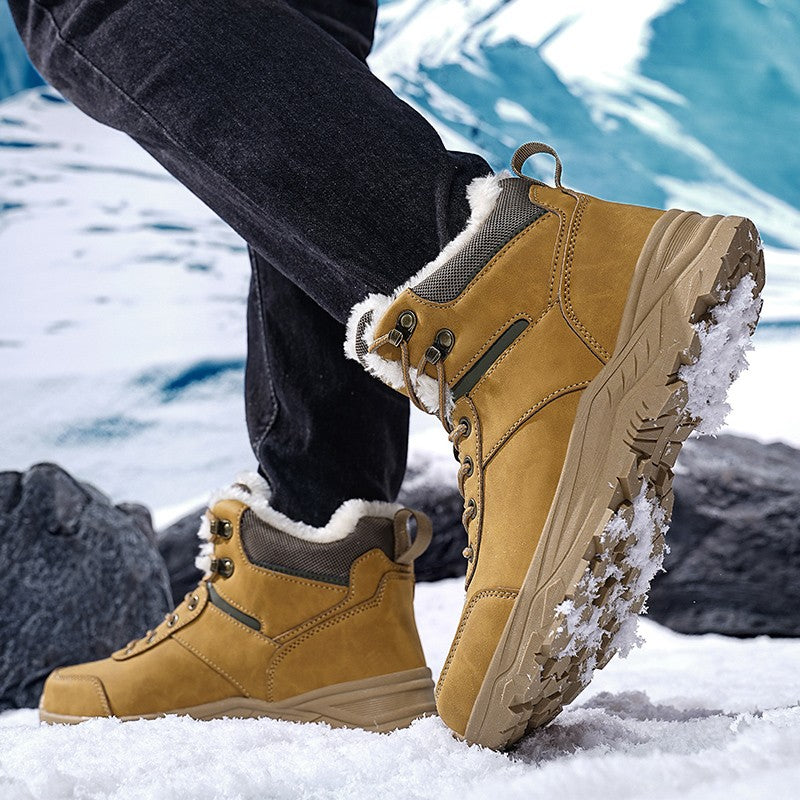New Autumn and Winter High-Top Thick-Soled Fleece-Lined Men's Snow Boots, Outdoor Hiking Shoes, Hunting Boots, Hiking Boots