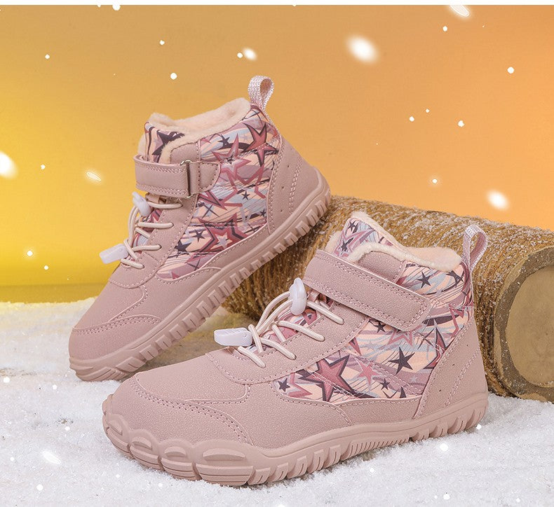 Waterproof Kids Barefoot Snow Boots 2025 New Wide Toe Winter Warm Fur Lined Shoes for Boys Girls Cold Weather Outdoor Sneakers